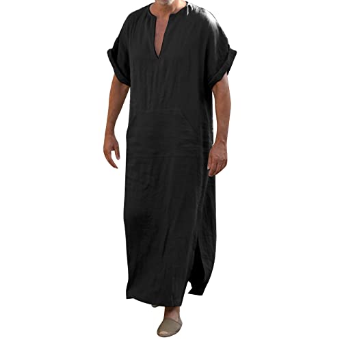 Briskorry Herren Muslim Kaftan mit Reißverschluss Langarm Muslimisches Kleid mit Kapuzen Männer Vertikale Streifen...
