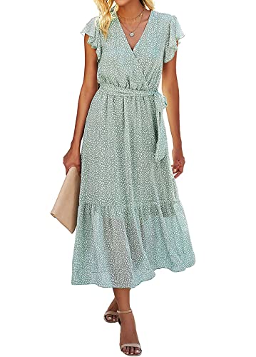 SEVETAT Damen Chiffon Boho Lange Kleid mit Gürtel Sommerkleid Partykleid Elegant V-Ausschnitt Maxikleid Blumenkleid...