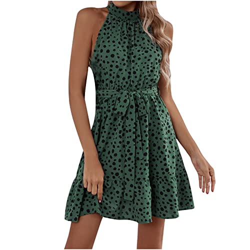 Sommerkleid Damen Ärmellos Abendkleid Kurzes Casual Neckholder Rüschen Polka Dot Sommer Boho Kleid Strandkleid...