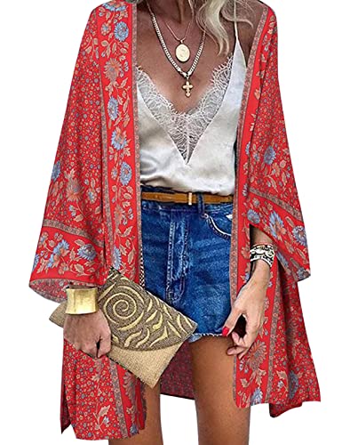 Vancavoo Strandtunika Damen Strandkleid Lang Sommer Pareo Strandtunika Blumendruck Strickjacke Boho Bikini Cover Up...