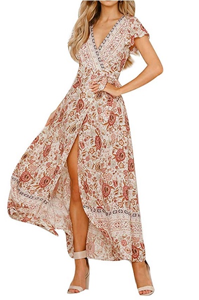 Boho Kleid 70er Jahre Hippie Kleid Damen Sommerkleid Strandkleid Bohemian Chic